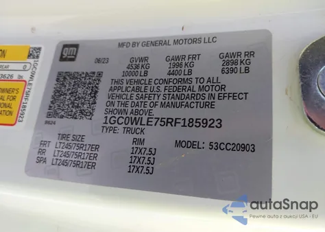 2024 Chevrolet Silverado 2500Hd 2Wd Long Bed Work Truck from USA, damaged, VIN 1GC0WLE75RF185923